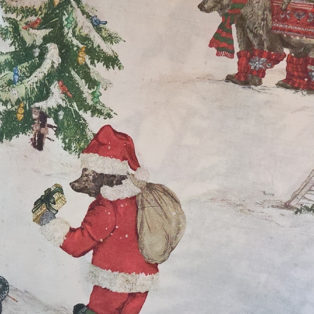 Pottery Barn Nostalgic Santa Beary Christmas organic cotton flat sheet full